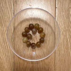 Greenish brown slightly transparent glass beads - qty 13